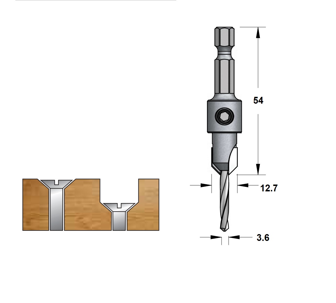 Fraise à chanfreiner TCT avec foret conique en carbure de 3.6 mm et 4