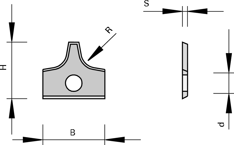 Plaquettes interchangeables HW à arrondir à 2 rayons et angle de pied 2