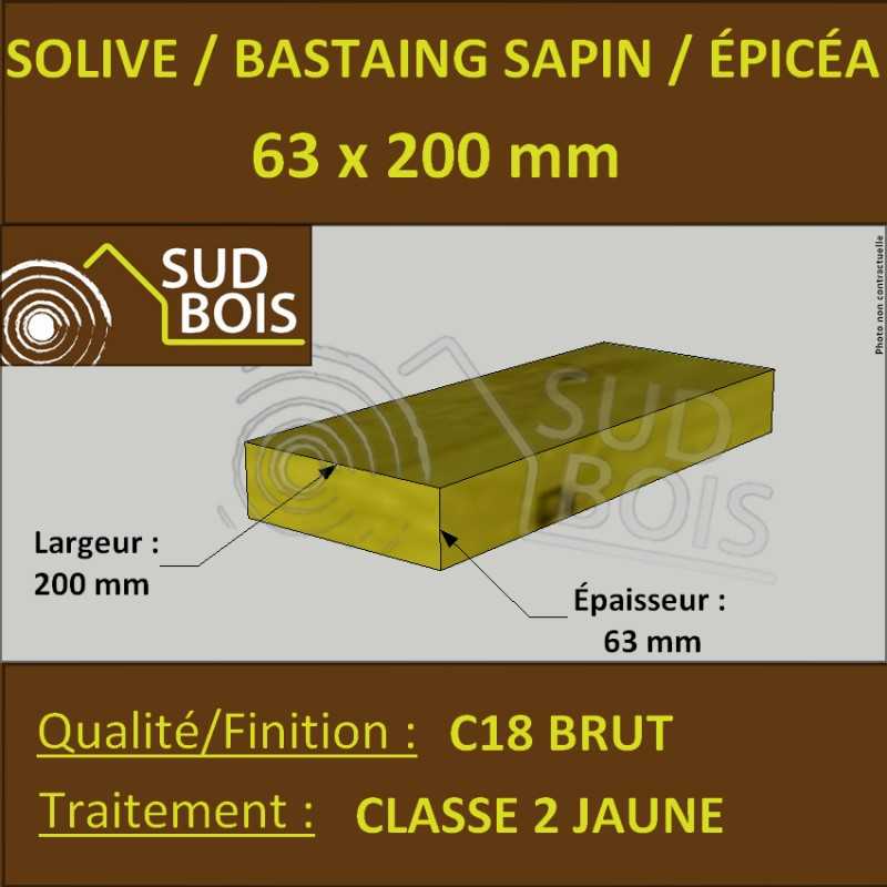 Solive Bastaing 63x200 Sapin/Épicéa Classe 2 Jaune (à la palette)