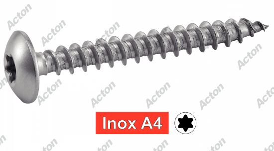Vis de pentures, tête cylindrique large six lobes, inox A4 Acton