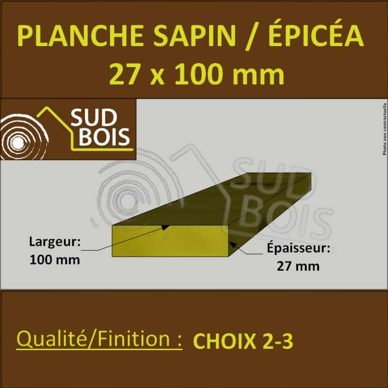 Planche 27x100 Sapin/Épicéa Brut Non Traité (à la palette)