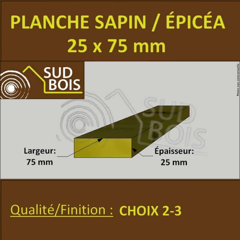 Planche 25x75 Sapin/Épicéa Brut Non Traité (à la palette)