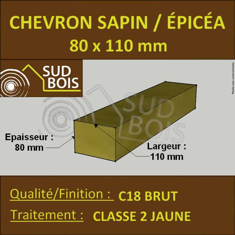Chevron 60x100 Sapin / Épicéa Traité Classe 2 Jaune (à la palette)