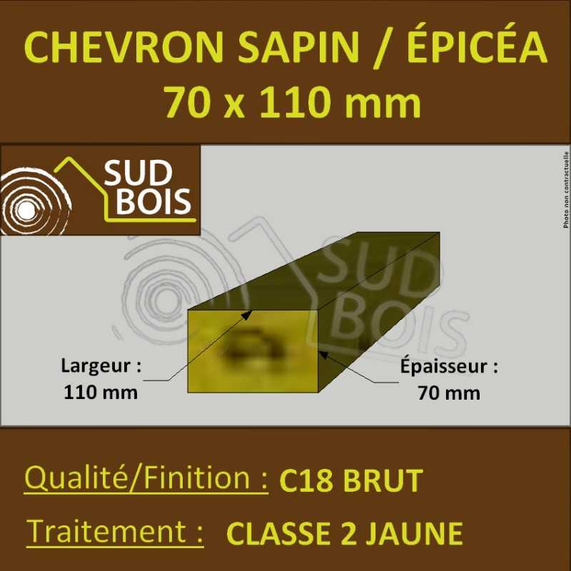 Chevron 70x110 Sapin/Épicéa Traité Classe 2 Jaune (à la palette)