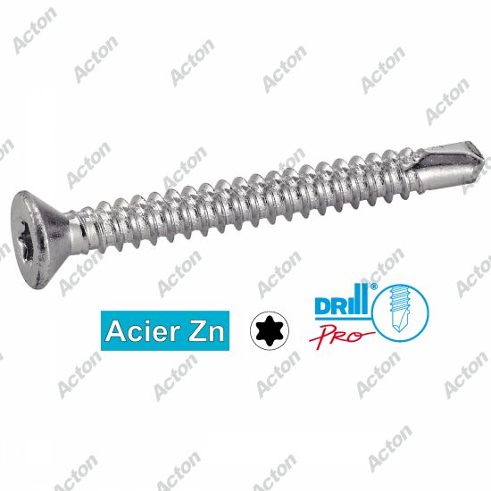 Vis autoperçantes tête fraisée six lobes acier zn - zingué blanc