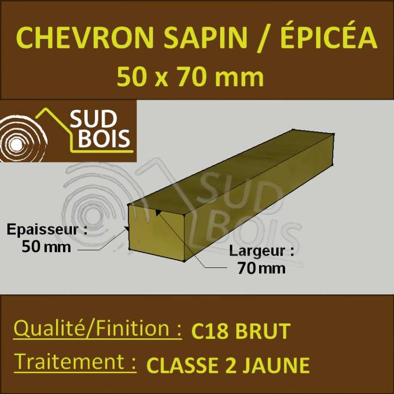 Chevron 53x73 Sapin/Épicéa Brut Traité Classe 2 Jaune (à la palette)