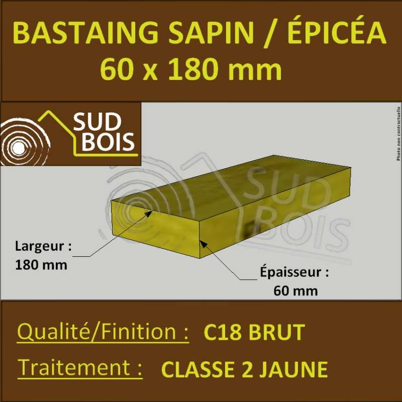 Bastaing 60x180 Sapin / Épicéa Traité Classe 2 Jaune (à la palette)