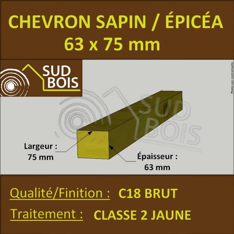 Chevron 50x70 Épicéa Brut Traité Classe 2 Jaune (à la palette)