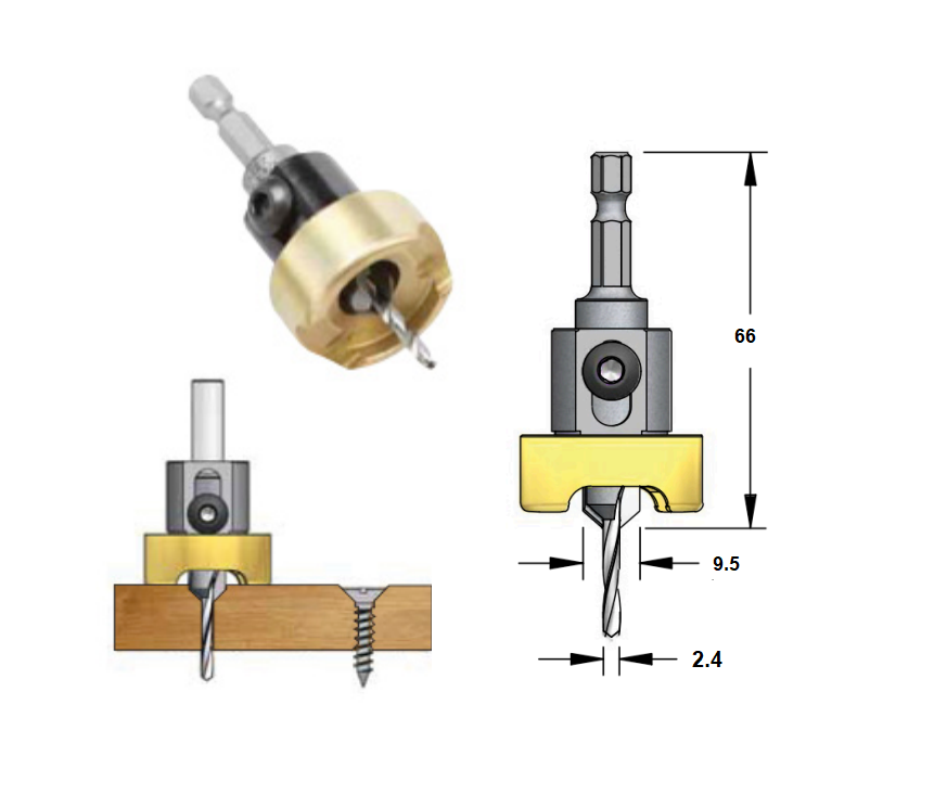 Fraise à chanfreiner avec foret HSS zéro friction de 2.4 mm avec 2