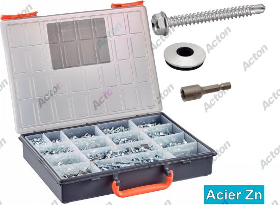 Coffret Vis autoperçantes TH + rond epdm + + embouts acier zingué