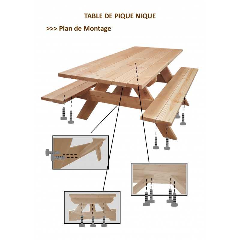 Table Banc de Pique-Nique Bois Douglas 2m 6 personnes 4