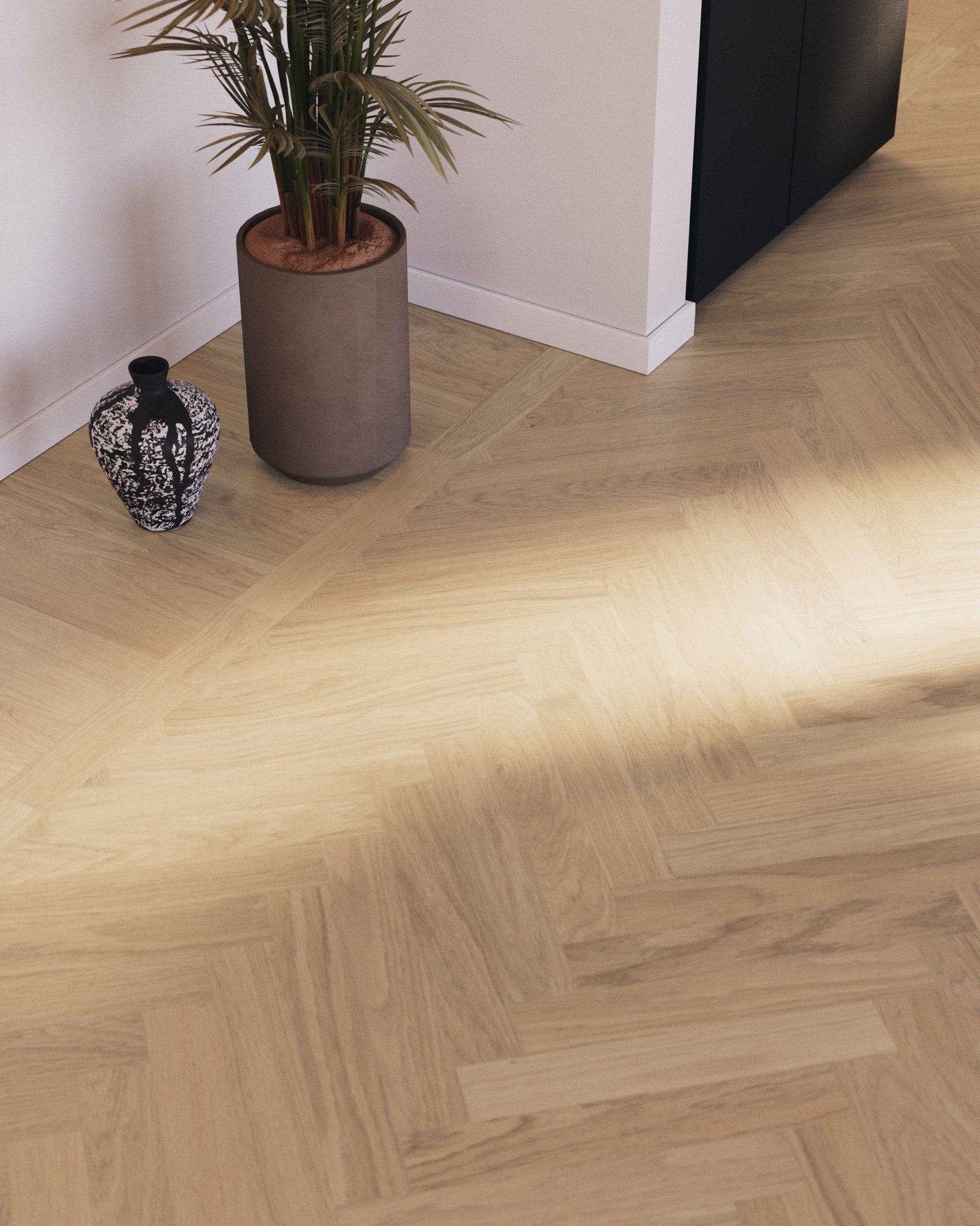 Parquet bâton rompu Bjelin Woodura Sigtuna chêne Misty White moderne 3