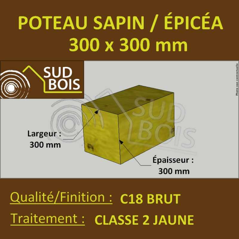 Poteau Bois 300x300 Sapin/Épicéa Classe 2 Jaune (à la palette)