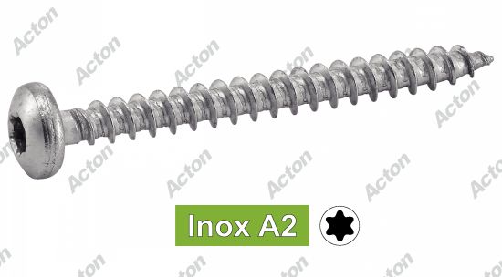 Vis pour bois aggloméré tête cylindrique six lobes inox A2 Acton