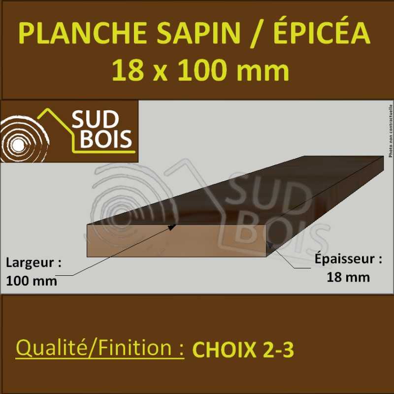 Planche Volige 18x100 Résineux Brut Traité Cl. 2 Jaune 4m 2