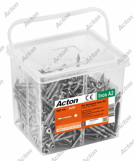 Vis pour terrasse tête fraisée réduite six lobes inox A2 Acton 4