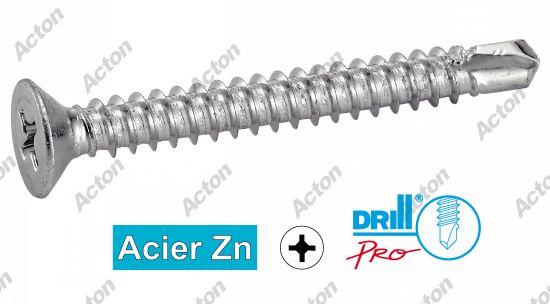 Vis autoperçantes tête fraisée phillips acier zn - zingué blanc