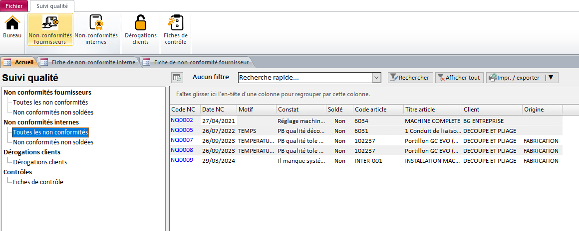 Module Qualité et non-conformités de l'ERP Herakles 3