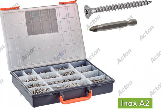 Coffret vba tête fraisée pozidrive + + embouts inox A2 Acton