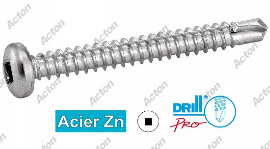 Vis autoperçantes tête cylindrique crantée empreinte carrée acier zn